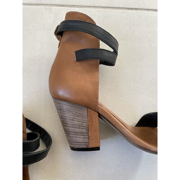 Fabianelli Sandals Heels Open Toe Strappy Leather Brown Black FLAW - Picture 6 of 15